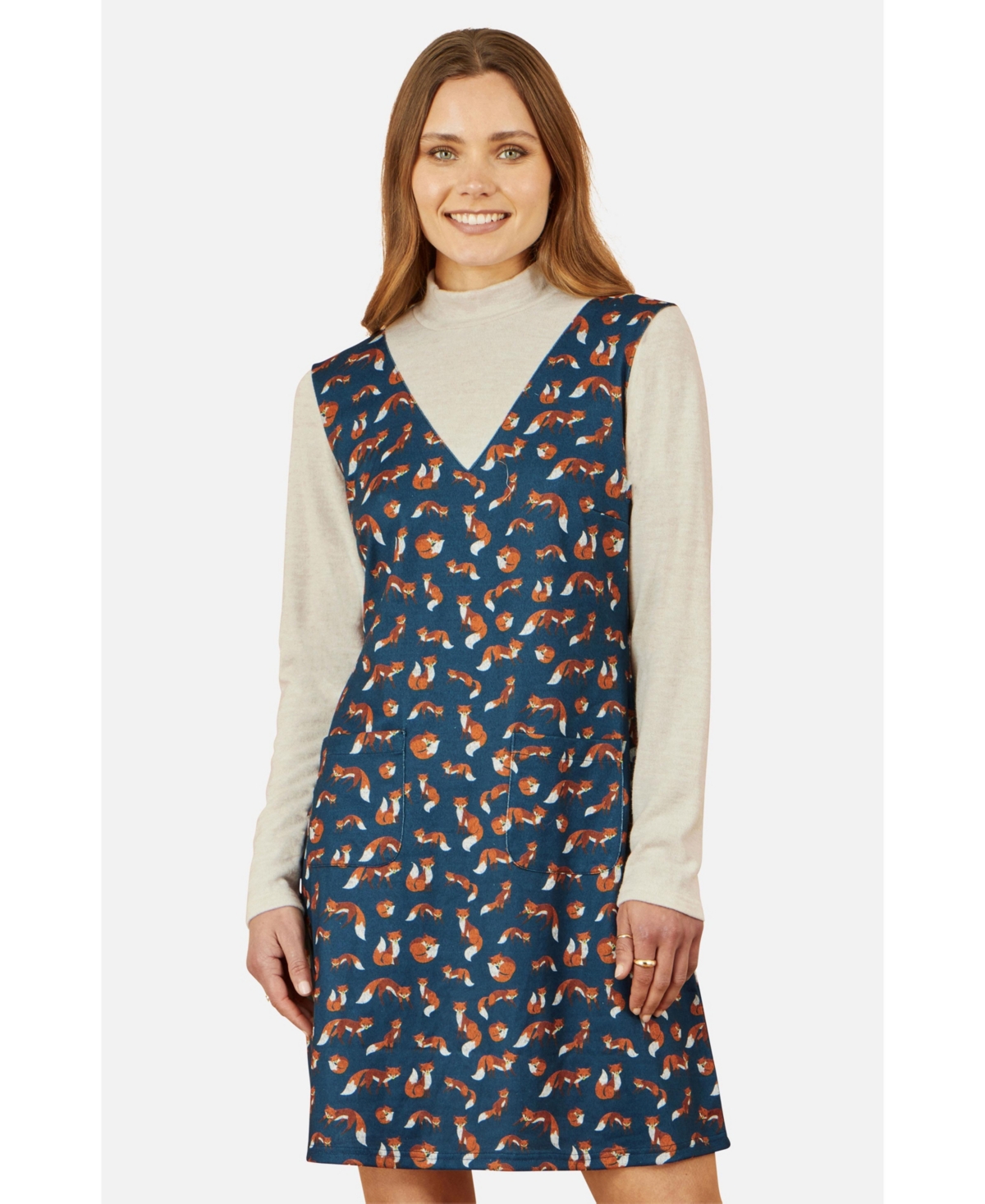 Yumi Women's Fox Long Sleeve Layered Tunic Dress