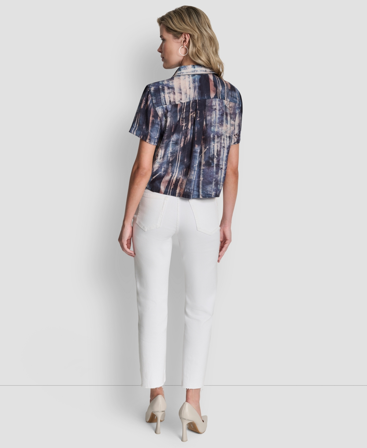 Dkny Women's Printed Camp Short Sleeve Shirt In Blue