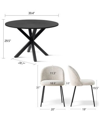 5-Piece Round Dining Table Set, 39.4'' MDF Wood Grain Top with Metal Legs & Upholstered Chairs for Kitchen or Apartment-Maison Boucle