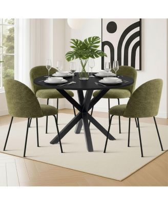 5-Piece Round Dining Table Set, 39.4'' MDF Wood Grain Top with Metal Legs and Upholstered Chairs for Kitchen or Apartment-Maison Boucle