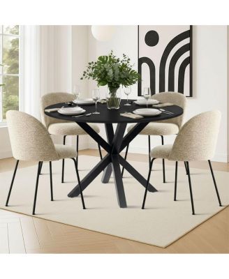 5-Piece Round Dining Table Set, 39.4'' MDF Wood Grain Top with Metal Legs and Upholstered Chairs for Kitchen or Apartment-Maison Boucle