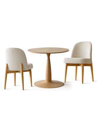 3-Piece Round Dining Table Set, 34.5'' MDF Wood Top with Metal Base and Upholstered Wood-Leg Chairs for Small Spaces-Maison Boucle