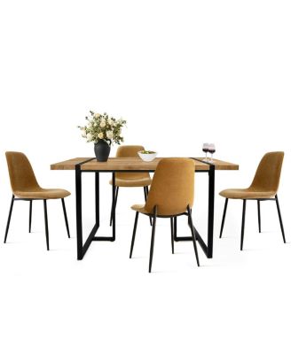5-Piece Dining Table Set with 59'' MDF Table, Rectangular Wood-Look Top and Black Metal Legs with 4 Upholstered Chairs-Maison Boucle