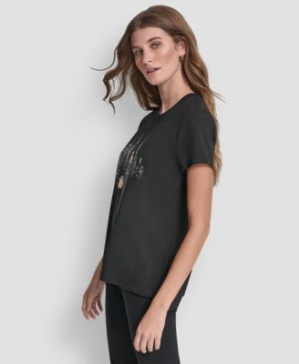 Women's Stud Moto Conversational Short-Sleeve Top