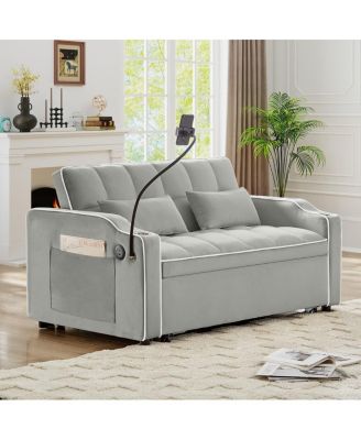 2-Seater Sofa Bed with Pull Out Sleeper, USB & Type-C Charging, Adjustable Backrest, Modern Velvet Loveseat for Small Spaces
