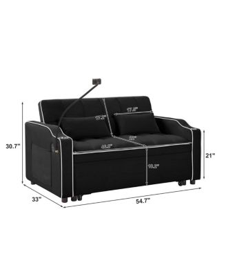 2-Seater Sofa Bed with Pull Out Sleeper, USB & Type-C Charging, Adjustable Backrest, Modern Velvet Loveseat for Small Spaces