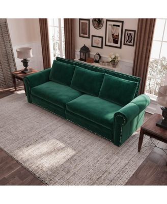 93.7" Velvet King Pull Out Sofa Bed, 3-in-1 Convertible Sleeper Couch with Chaise & Nailhead Trim for Living Room or Guest Room