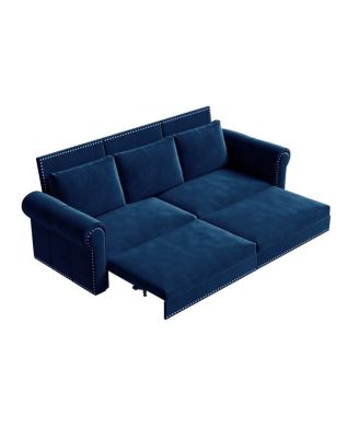 93.7" Velvet King Pull Out Sofa Bed, 3-in-1 Convertible Sleeper Couch with Chaise and Nailhead Trim for Living Room or Guest Room-Maison Boucle