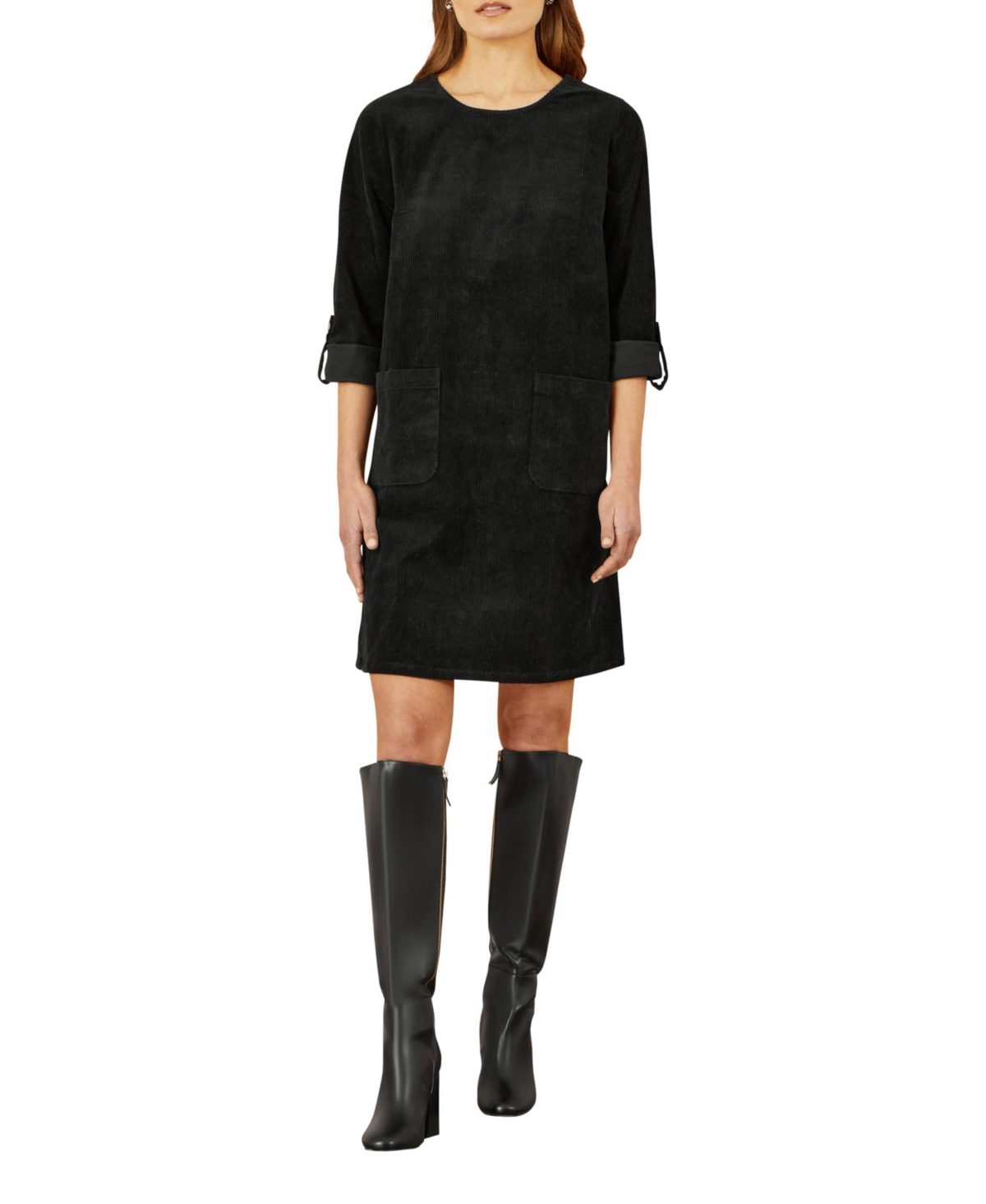 Yumi Women's Cord Tunic Dress With Pockets