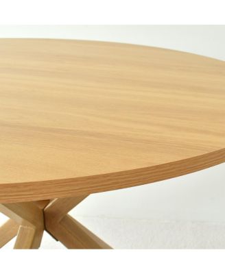 5-Piece Round Dining Table Set, Wood-Look Table with Metal Base and 4 Upholstered Chairs for Kitchen or Small Dining Room-Maison Boucle