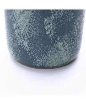 13.8" Terracotta Blue Mottled Round Vase, Ceramic Jar for Dried Flowers & Home Decor