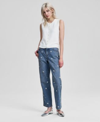 Petite Embellished High Rise Straight Jeans, Macy's Exclusive