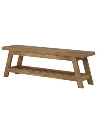 55" Wood Entryway Bench with Shoe Storage, Large 2-Tier Narrow Hallway Foyer Seating Bench