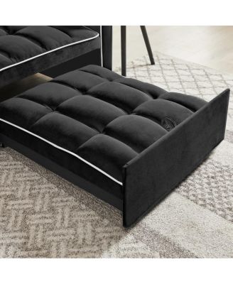 3-in-1 Convertible Velvet Chair Bed, Single Sleeper Sofa with Adjustable Backrest, Pull Out Bed & Side Pocket for Small Spaces