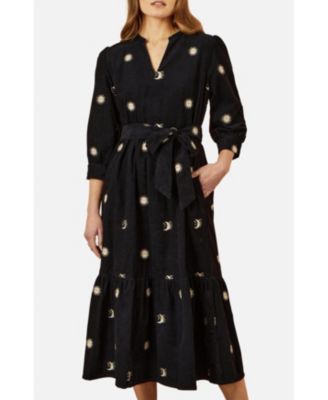 Women's Cosmic Embroidery Cord Midi Shirt Dress
