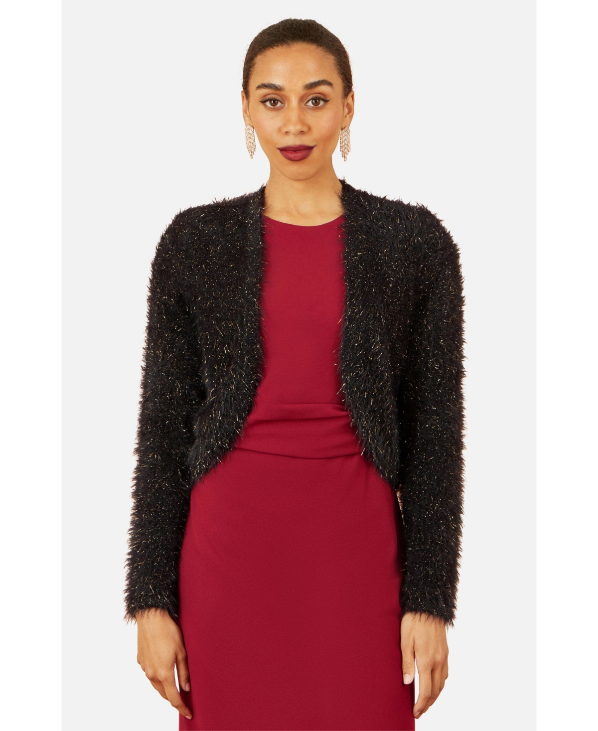 Yumi Women's Metallic Fluffy Eyelash Bolero