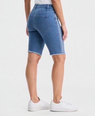 Women's Embroidered Mid-Rise Raw-Edge Bermuda Shorts, Macy's Exclusive