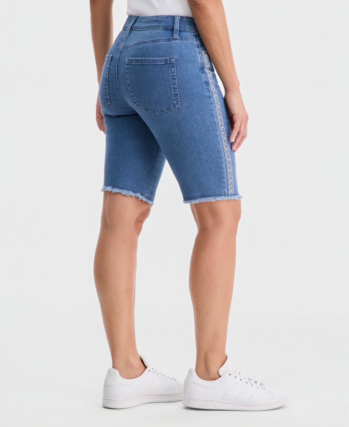 Style & Co Women's Embroidered Mid-Rise Raw-Edge Bermuda Shorts, Macy's Exclusive