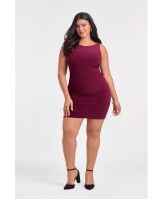 Women's S3 Sculpting Shapewear Shirred Boat Neck Solid Mini Dress