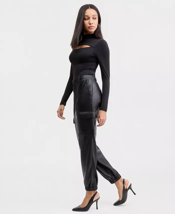 Women's Faux-Leather Jogger Pants - thumbnail 2