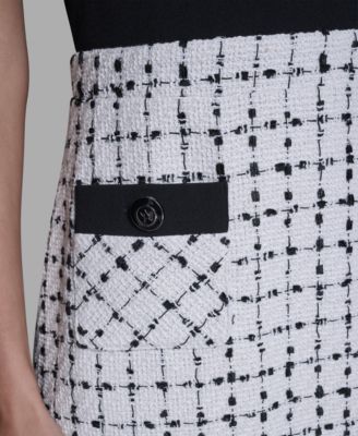 Women's Contrast Grid Tweed Sheath Dress