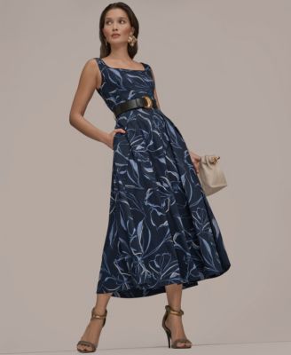 Donna Karan New York - Women's Square Neck Belted A-Line Dress