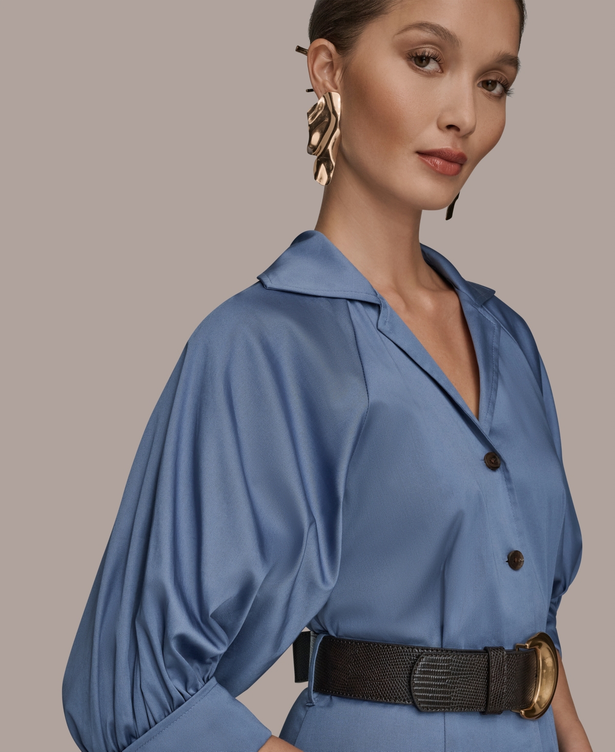 Donna Karan New York Women's Collared Belted Midi Dress