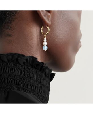 Mismatched Freshwater Pearl Drop Earrings with Gold Hoops