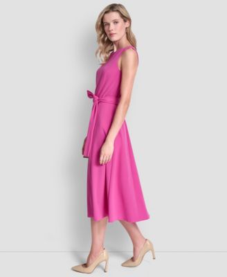 Women's Sleeveless Boat Neck Scuba Crepe Midi Dress