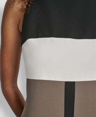 Women's Sleeveless Square Neck Colorblock Sheath Dress