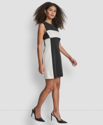 Women's Sleeveless Jewel Neck Colorblock Shift Dress