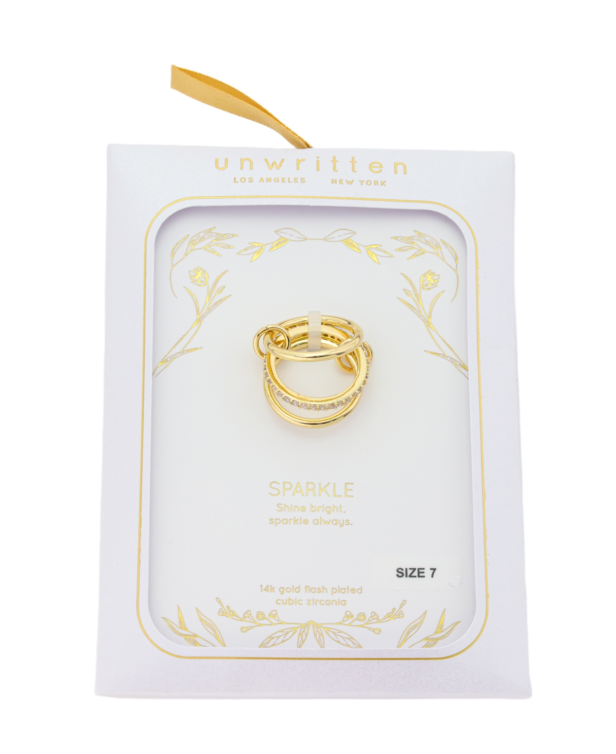 Unwritten Cubic Zirconia And Plain Triple Interlocked Ring In Gold