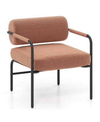 1 PCS Modern Velvet Upholstered Accent Chair with Cylindrical Backrest & Metal Armrests