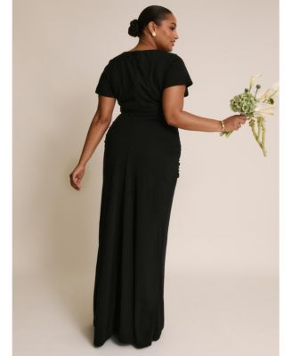 Women's Knot Panel Flutter Sleeve Stretch Dresses