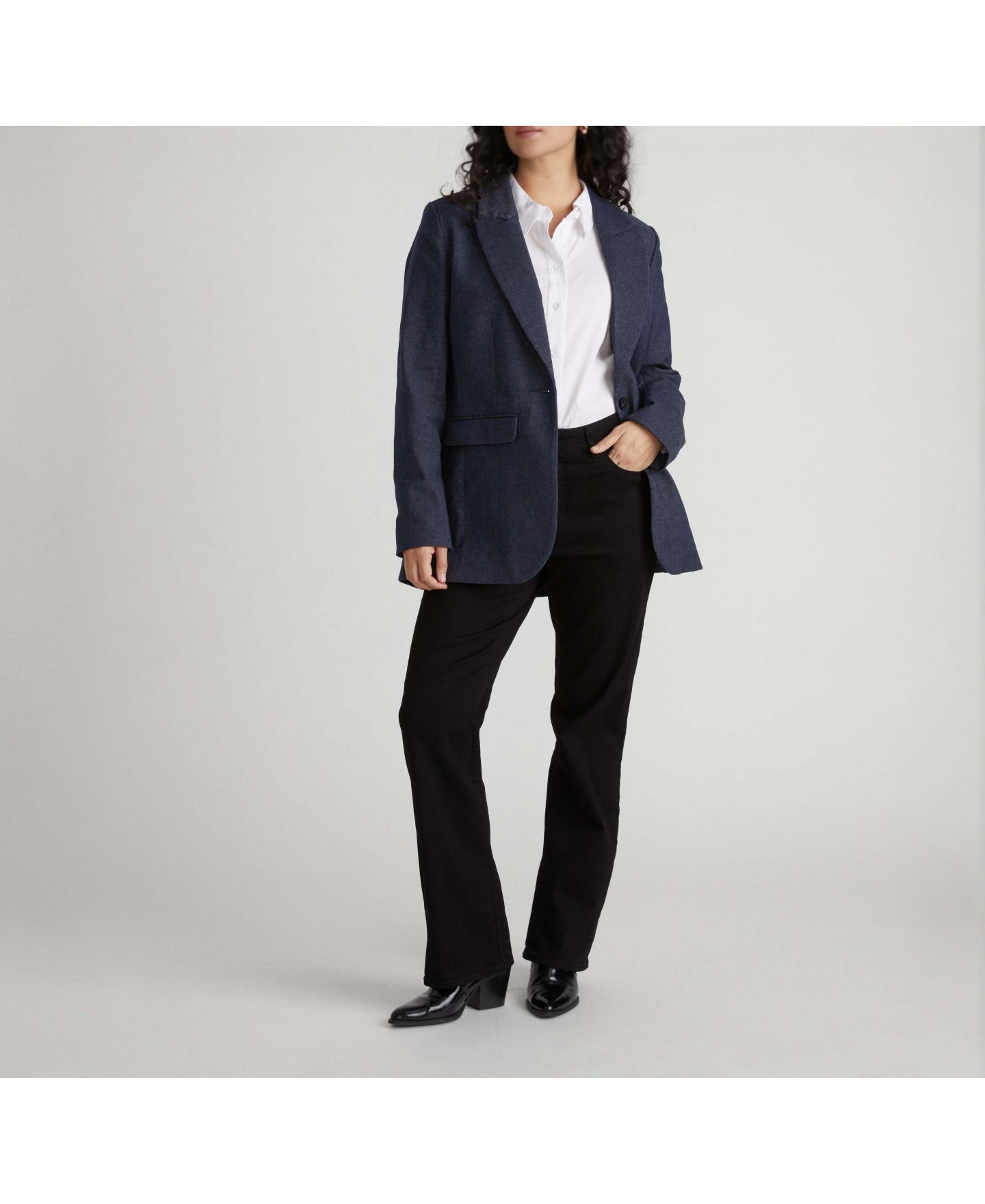 Женский пиджак Universal Standard Denim Look Blazer, цвет: Тёмный индиго — фото 6
