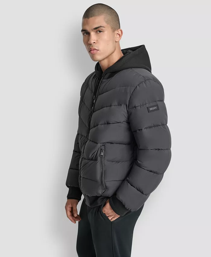 Men's Hooded Quilted Puffer Bomber Jacket - thumbnail 2