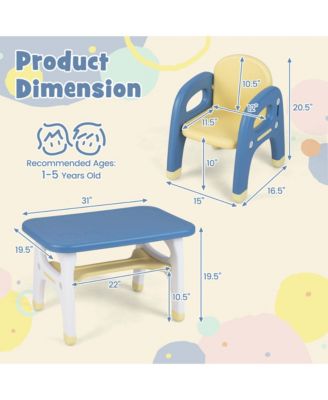 Kids Table and 2 Chairs Set Activity Art Desk with Storage Shelf & Building Blocks