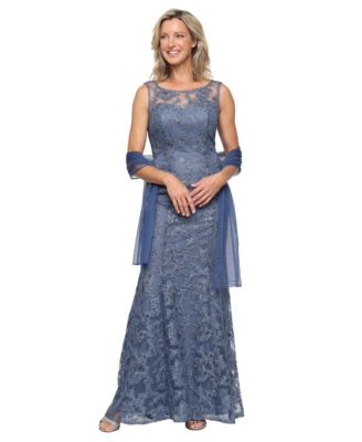 Alex Evenings Women's Long Embroidered Sleeveless Dress