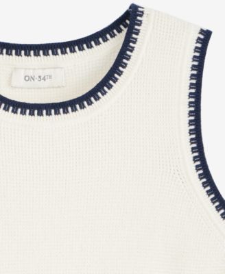 Women's Tipped Crewneck Sleeveless Sweater, Macy's Exclusive