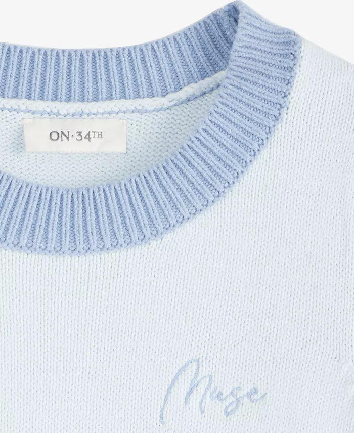 Women's Embroidered Colorblocked Short-Sleeve Sweater - thumbnail 6