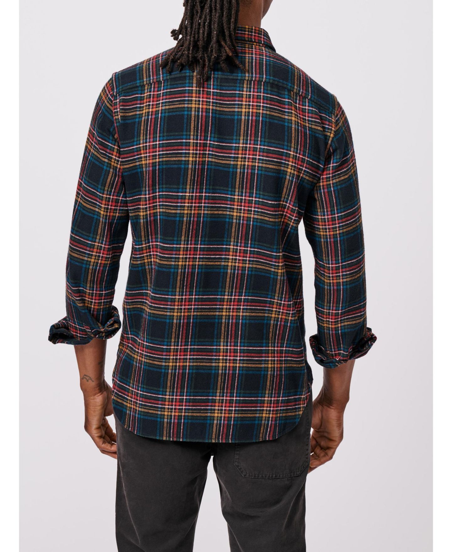 Мужская рубашка Aubin Crowle Button Up Flannel, цвет: Чёрный клетчатый — фото 6