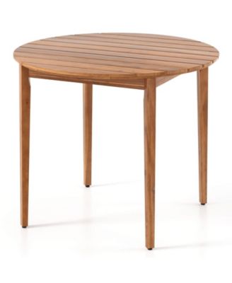 Round Outdoor Dining Table for 4 People 36 inch Acacia Wood Patio Table for Yard