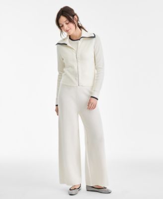 Women's Tipped Zip-Up Cardigan, Sleeveless Sweater & Pull-On Pants, Macy's Exclusive