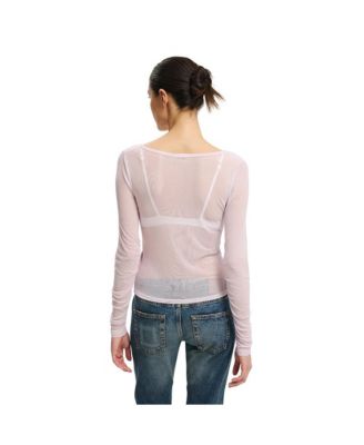 Women's Alix Sheer Mesh Button-Through Long Sleeve Top