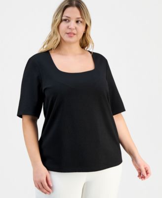 Trendy Plus Size Textured Square-Neck Top