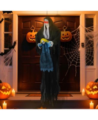 Halloween Decoration 6 11” Sound-Activated Witch Holding Ghost Girl Spooky Sound