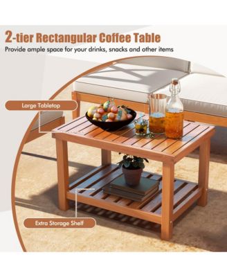  6 PCS  Acacia Wood  Cushions & 2-Tier Coffee Table  Patio Furniture Set.