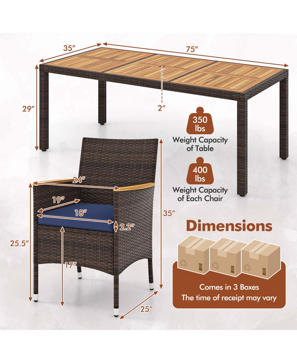 Costway 9PCS Outdoor Dining Set with Acacia Wood Table Top Patio Dining Set for 8 People