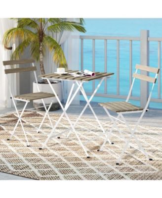 3 PCS Patio Acacia Wood Bistro Set Bistro Table with 2 Folding Chairs Slatted Seat