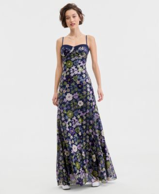 Juniors’ Floral Sequin Gown